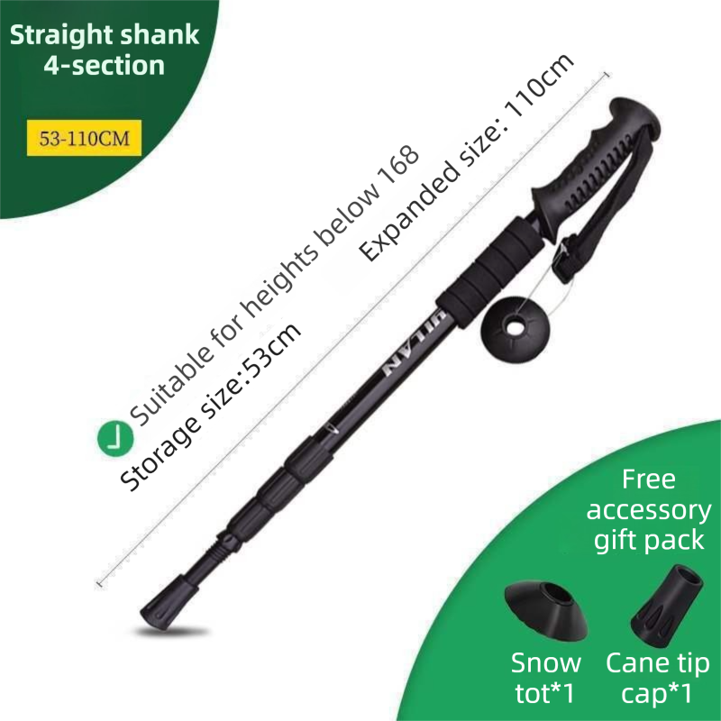53-110 CM Black Ultralight Telescopic Aluminum Trekking Pole (4-Section
