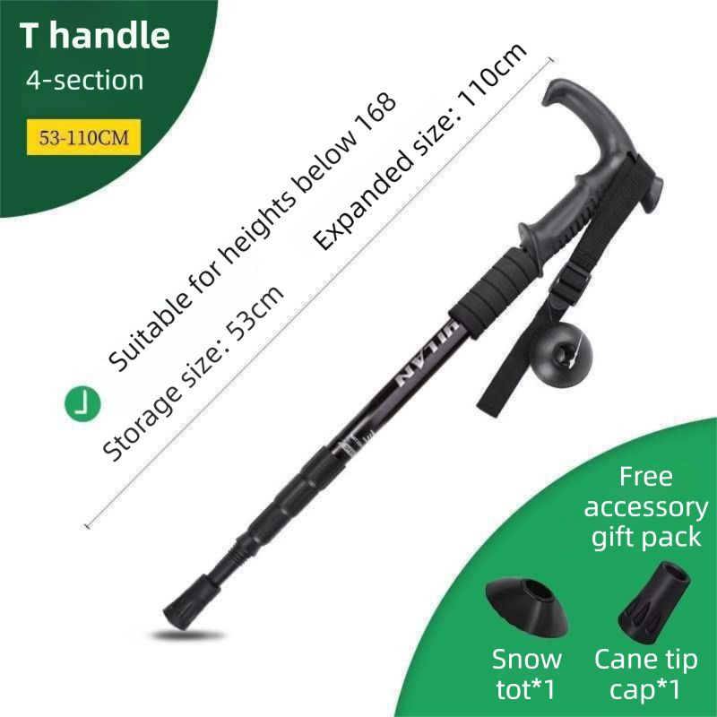 53-110 CM Black Ultralight Telescopic Aluminum Trekking Pole (4-Section