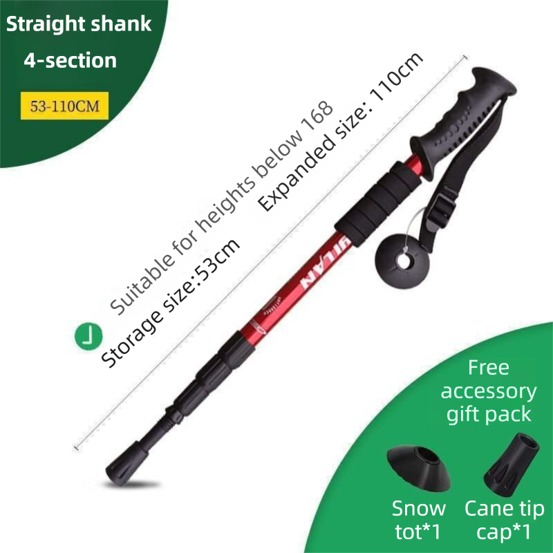 53-110 CM Red Ultralight Telescopic Aluminum Trekking Pole (4-Section Straight