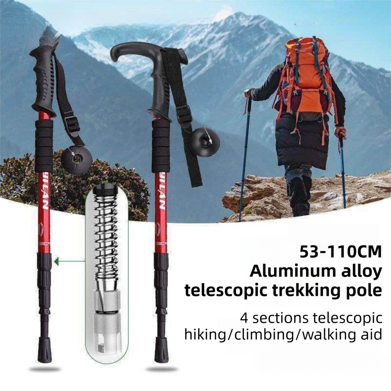 53-110 CM Red Ultralight Telescopic Aluminum Trekking Pole (4-Section Straight view 2