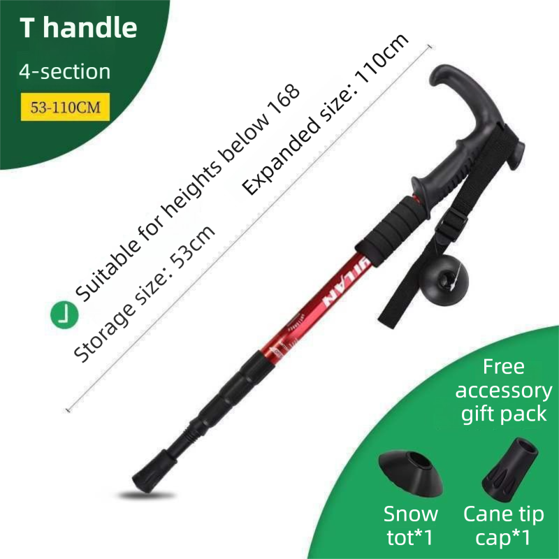 53-110 CM Red Ultralight Telescopic Aluminum Trekking Pole (4-Section