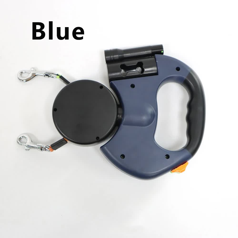 Blue One-to-Two Retractable Dog Leash with One-Click Safety Lock & Night Light — image 1
