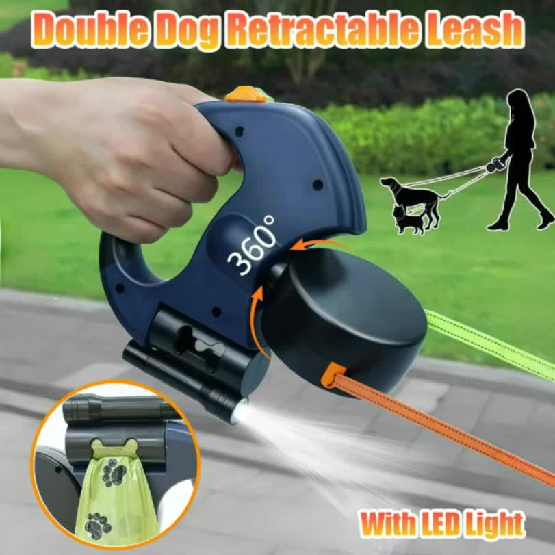 Brown and Grey One-to-Two Retractable Dog Leash with One-Click Safety Lock & view 2