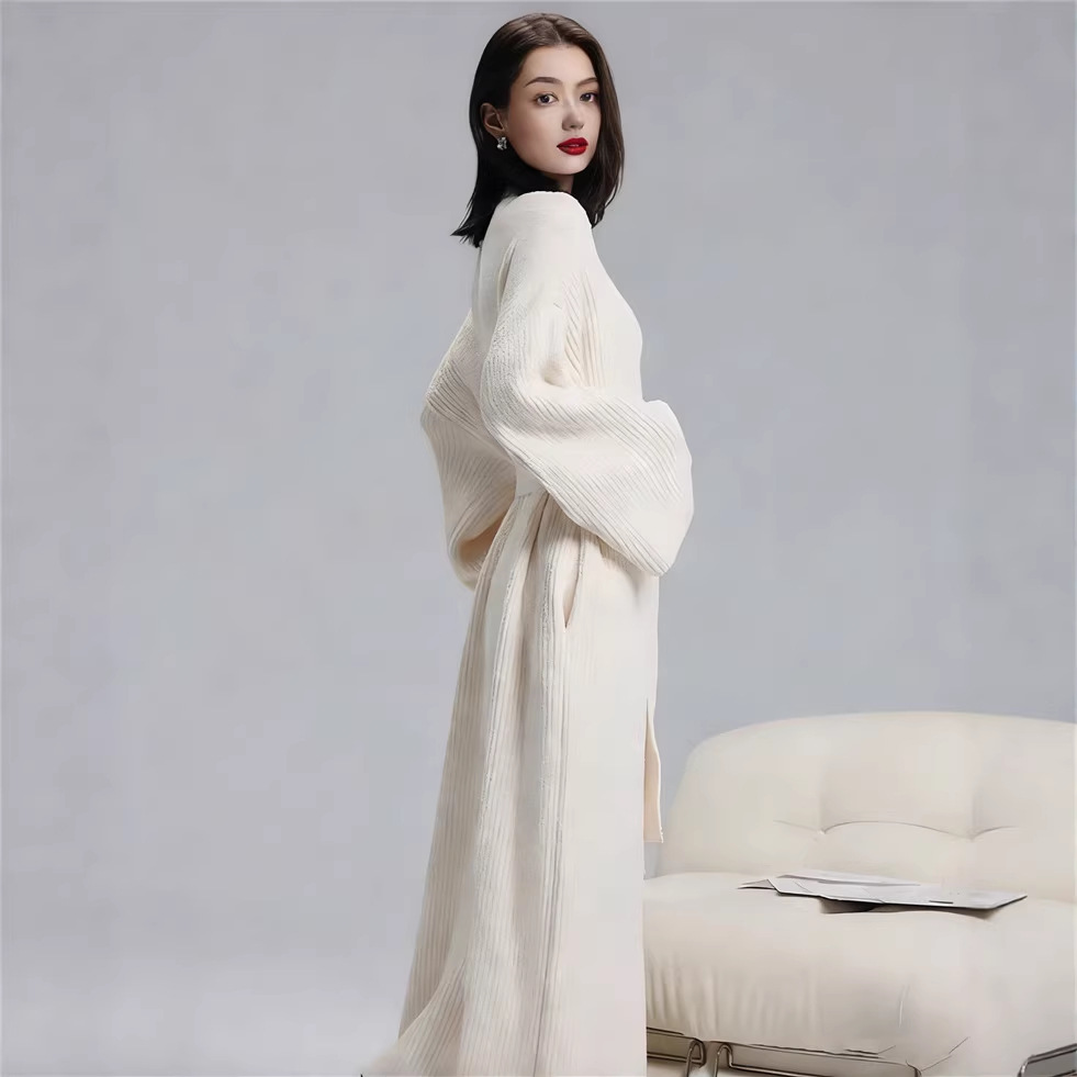 Beige Women's Ultra-Soft Plush V-Neck Cardigan Robe - Extra Thick Half-Velvet view 4