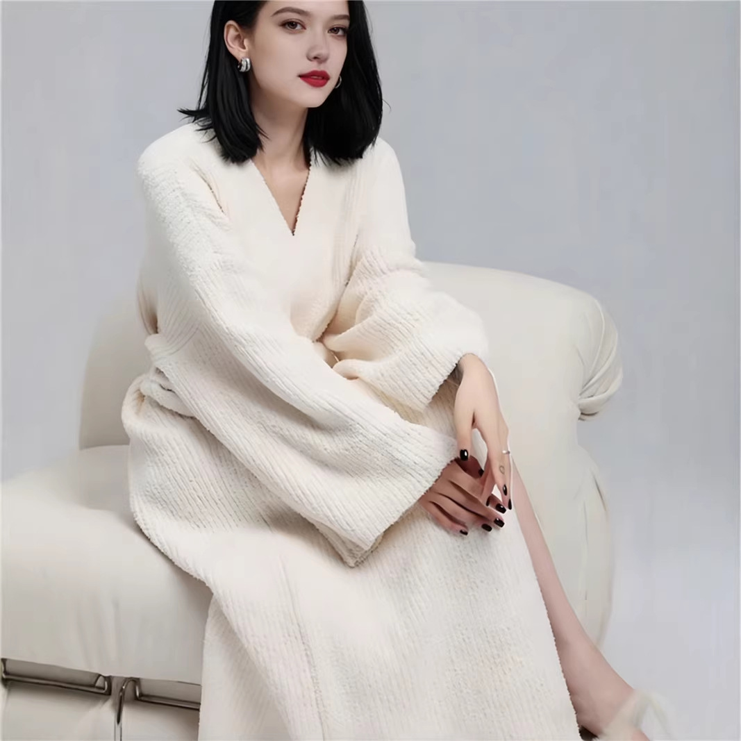 Pink Women's Ultra-Soft Plush V-Neck Cardigan Robe - Extra Thick Half-Velvet view 2