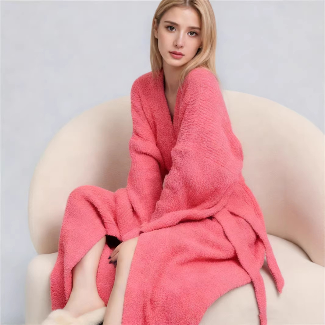 Rose Red Women's Ultra-Soft Plush V-Neck Cardigan Robe - Extra Thick view 2