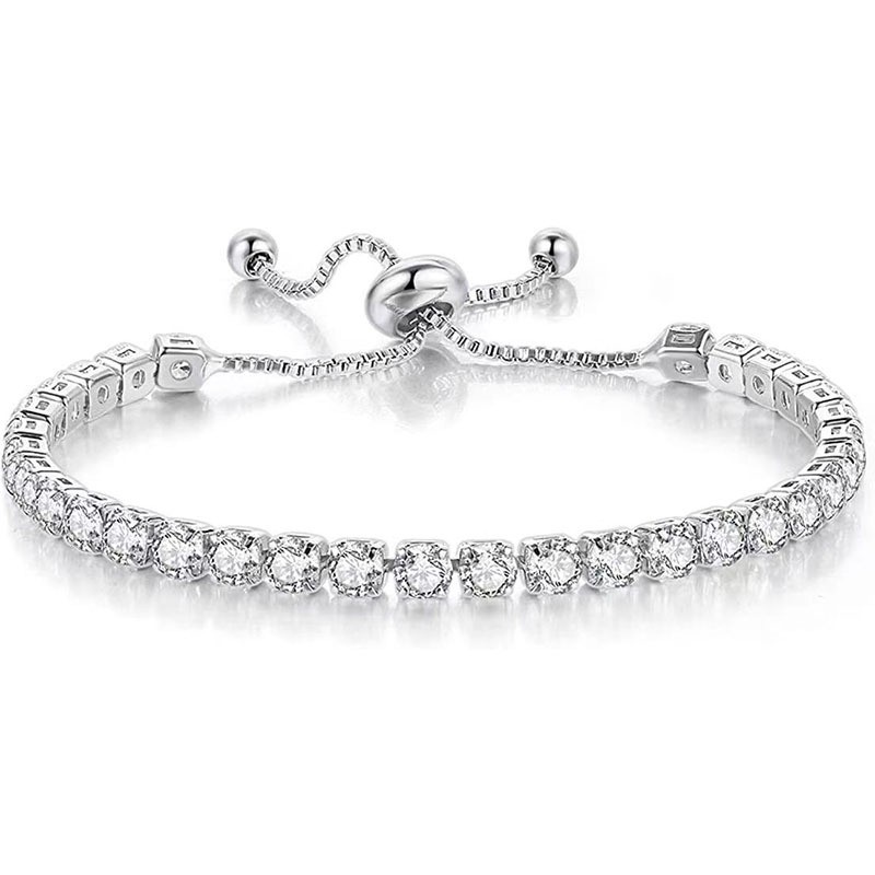 Silver High-Sparkle Cubic Zirconia Single Row Iced-Out Tennis Bracelet (5.7"