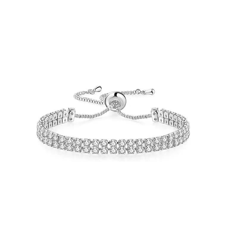 Silver High-Sparkle Cubic Zirconia Double Row Iced-Out Tennis Bracelet (5.7"