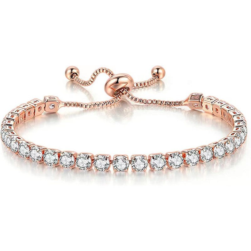 Rose Gold High-Sparkle Cubic Zirconia Single Row Iced-Out Tennis Bracelet