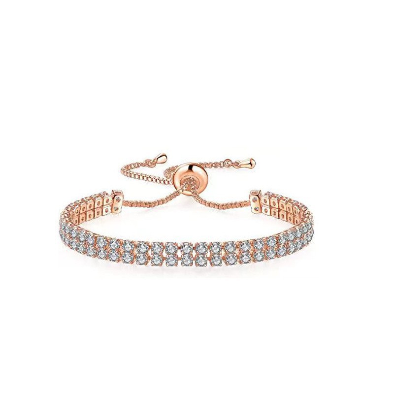 Rose Gold High-Sparkle Cubic Zirconia Double Row Iced-Out Tennis Bracelet