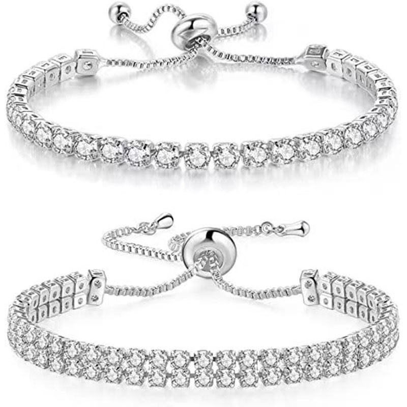 Silver High-Sparkle Cubic Zirconia Iced-Out Tennis Bracelet of Single Row &