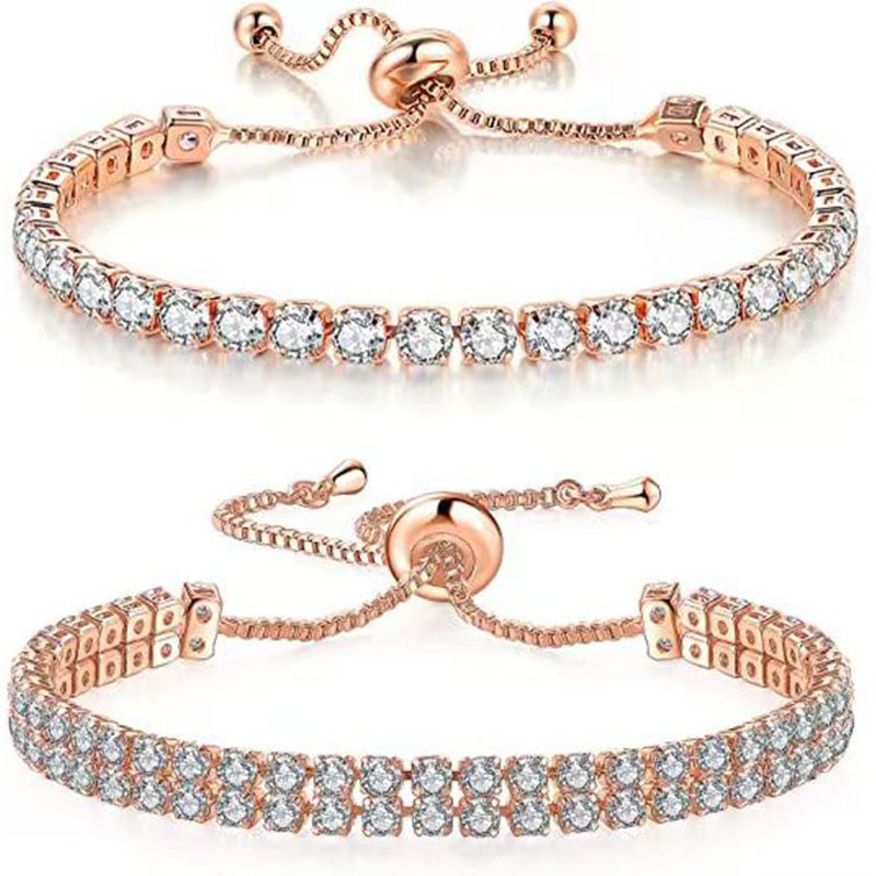 Rose Gold High-Sparkle Cubic Zirconia Iced-Out Tennis Bracelet of Single Row &