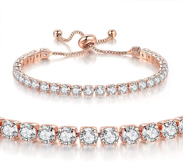 Rose Gold High-Sparkle Cubic Zirconia Iced-Out Tennis Bracelet of Single Row & view 3