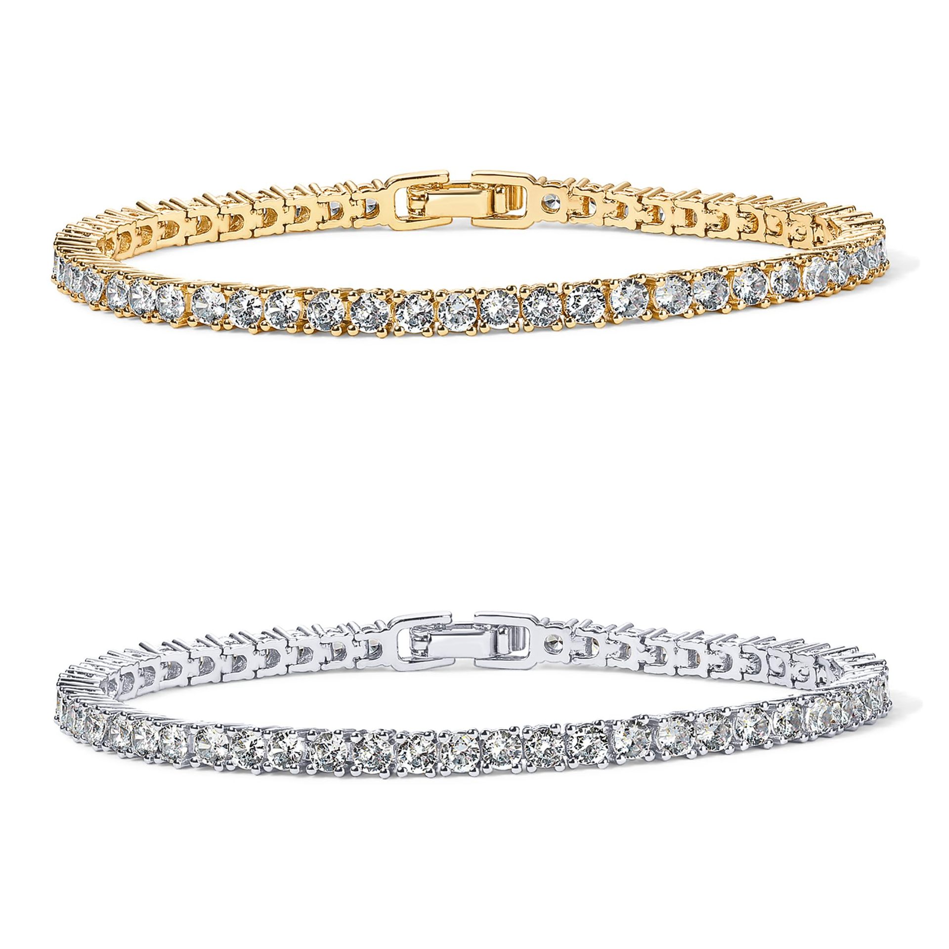 2-Pack 4.0mm Iced-Out Zirconia Tennis Bracelet with Secure Clasp (Silver and