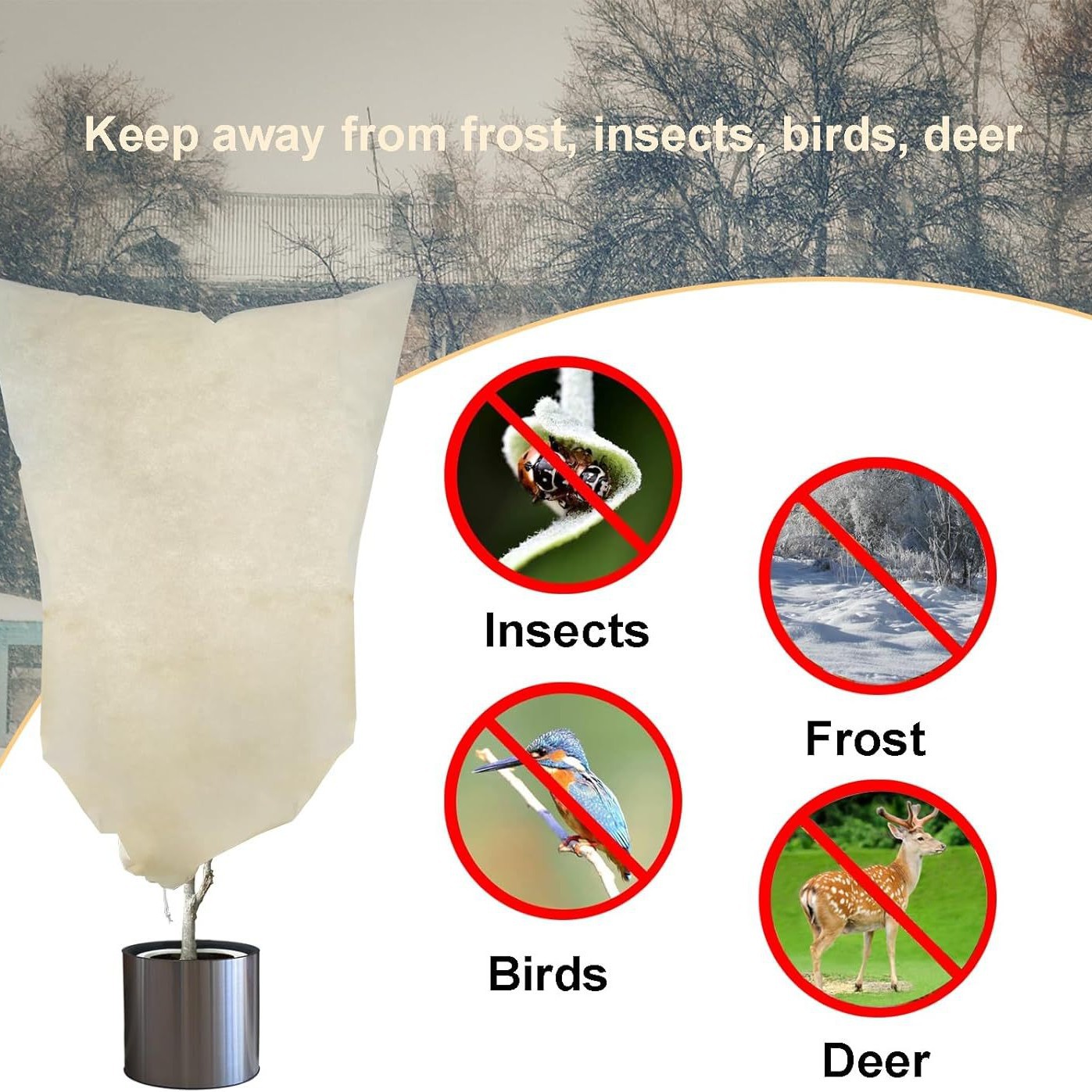 4-Pack Winter Plant Cold Protection Covers with Zipper & Drawstring view 4