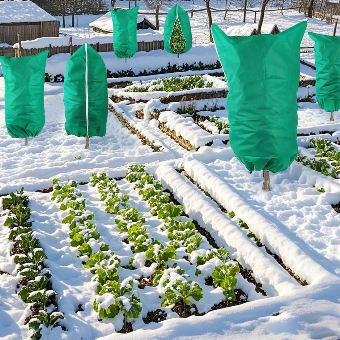 4-Pack Winter Plant Cold Protection Covers with Zipper & Drawstring view 2