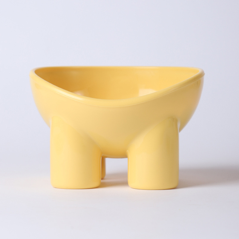2-Pack Macaron Yellow Elevated Pet Bowls with Anti-Tip 4-Leg Base - Ergonomic