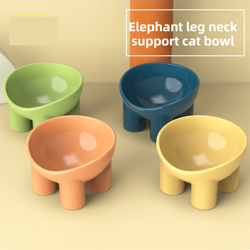 2-Pack Macaron Yellow Elevated Pet Bowls with Anti-Tip 4-Leg Base - Ergonomic view 2
