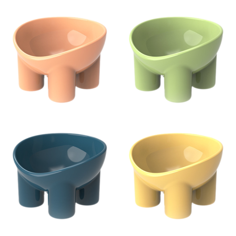 4-Pack Macaron Color Elevated Pet Bowls with Anti-Tip 4-Leg Base - Ergonomic