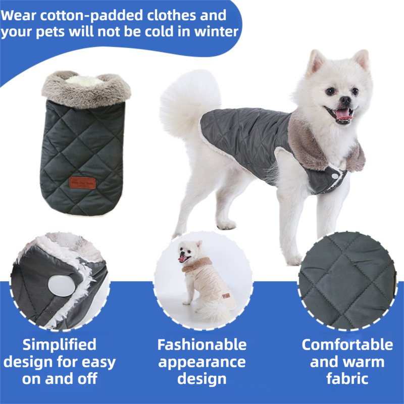 M Size Pink Winter Padded Cotton Dog Thermal Plaid Vest with Faux Fur Collar view 3