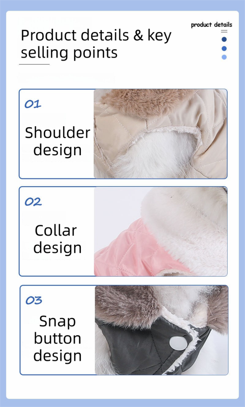 L Size Beige Winter Padded Cotton Dog Thermal Plaid Vest with Faux Fur Collar view 4