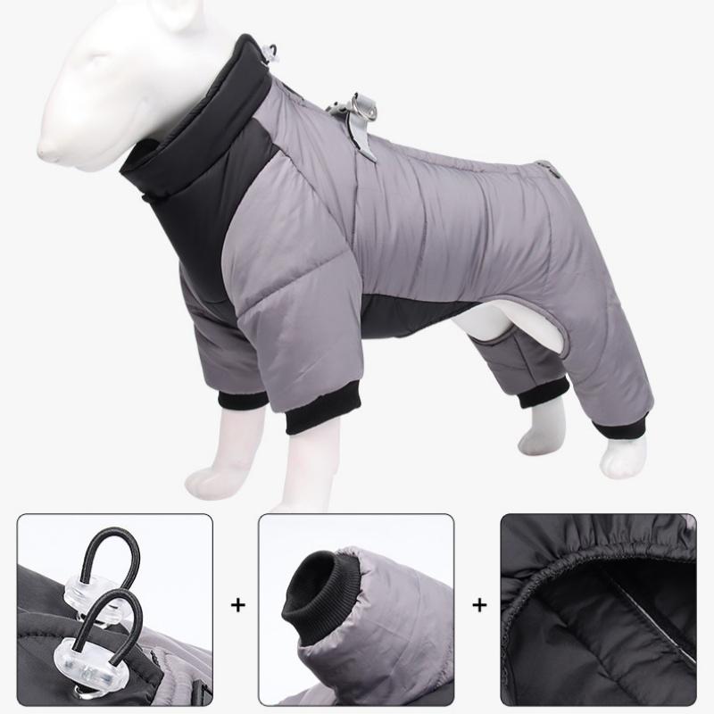 M Size Grey Winter Waterproof Dog 4 Leg Jumpsuit for Full Body Warmth view 3