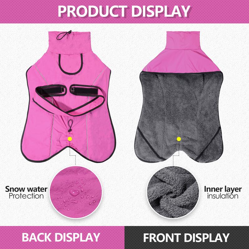 M Size Rose Red Winter Waterproof Dog Puffer Vest with Adjustable Neckline view 6