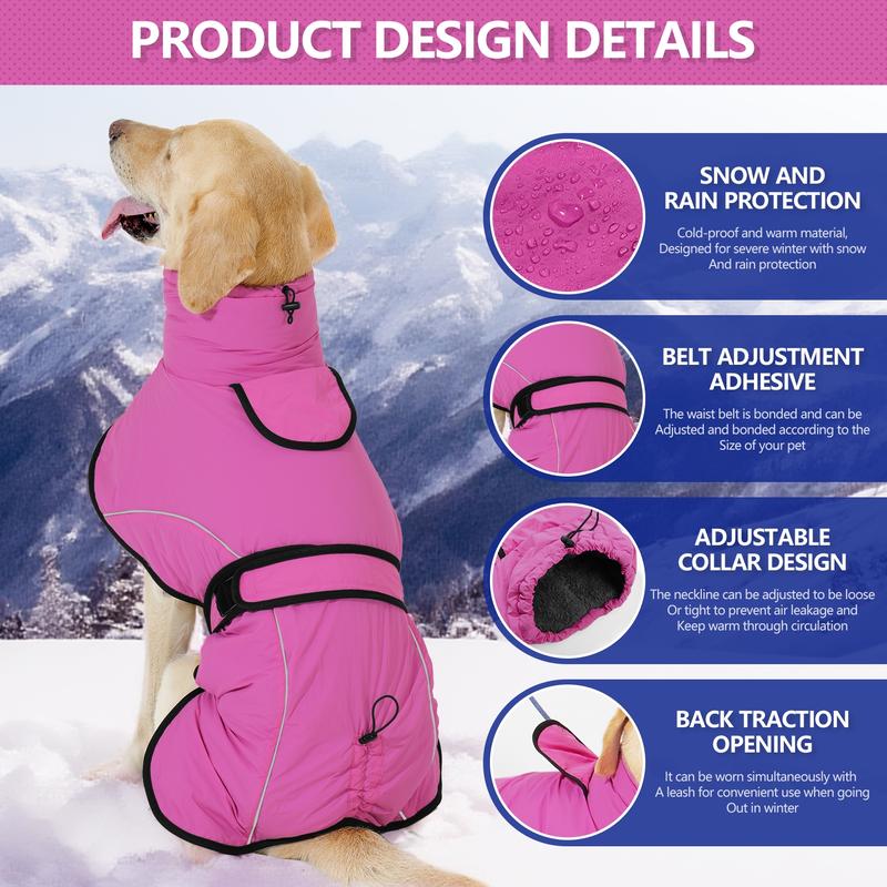XL Size Rose Red Winter Waterproof Dog Puffer Vest with Adjustable Neckline view 2