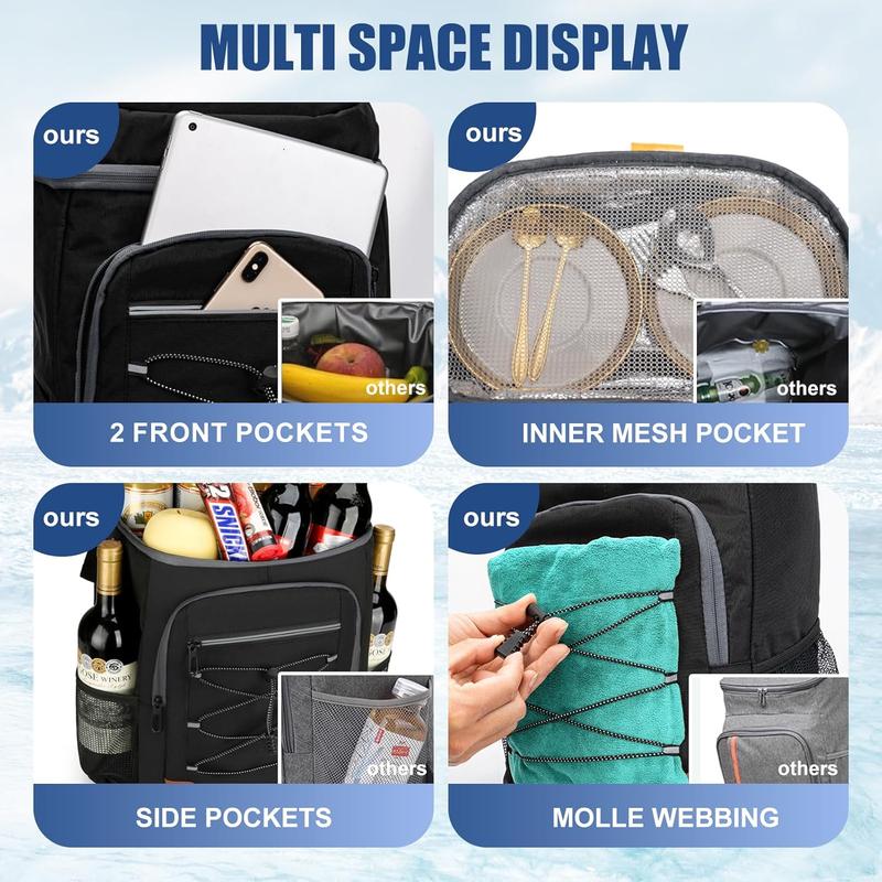 Black 5.55 Gallons Large Insulated Picnic Backpack with Multi Pockets & view 3