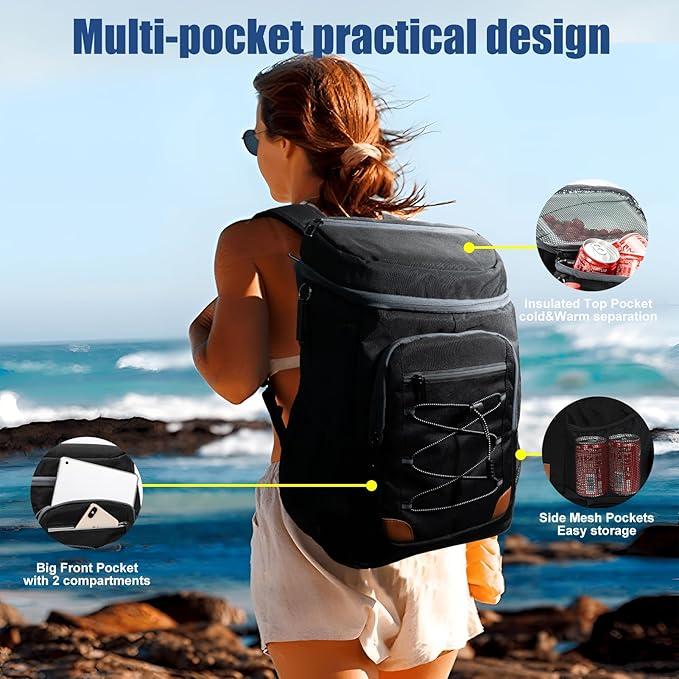 Black 5.55 Gallons Large Insulated Picnic Backpack with Multi Pockets & view 4