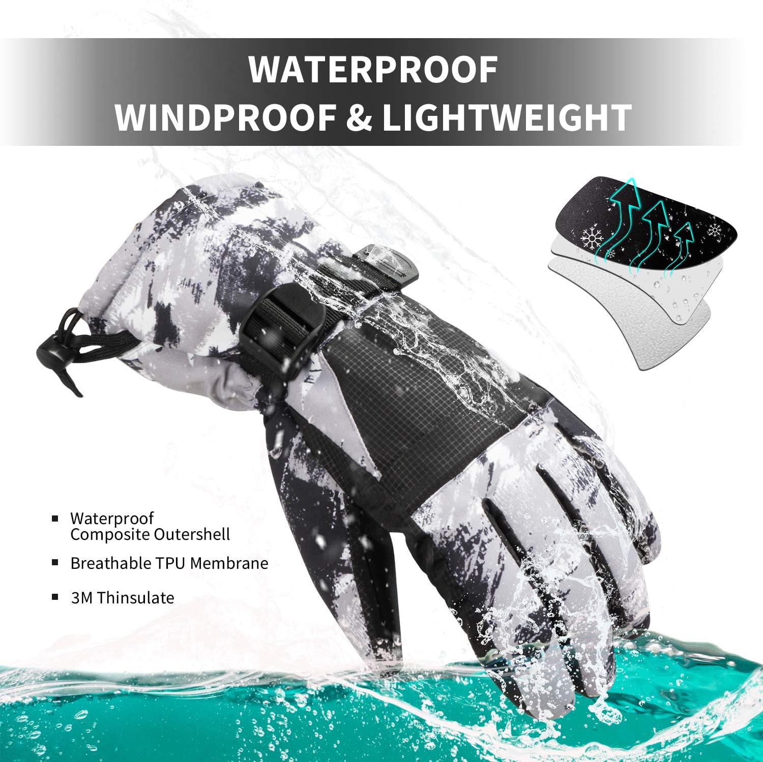 1-Pair Winter Waterproof Touchscreen Ski Gloves - Anti-Slip Thermal Mitts for view 3