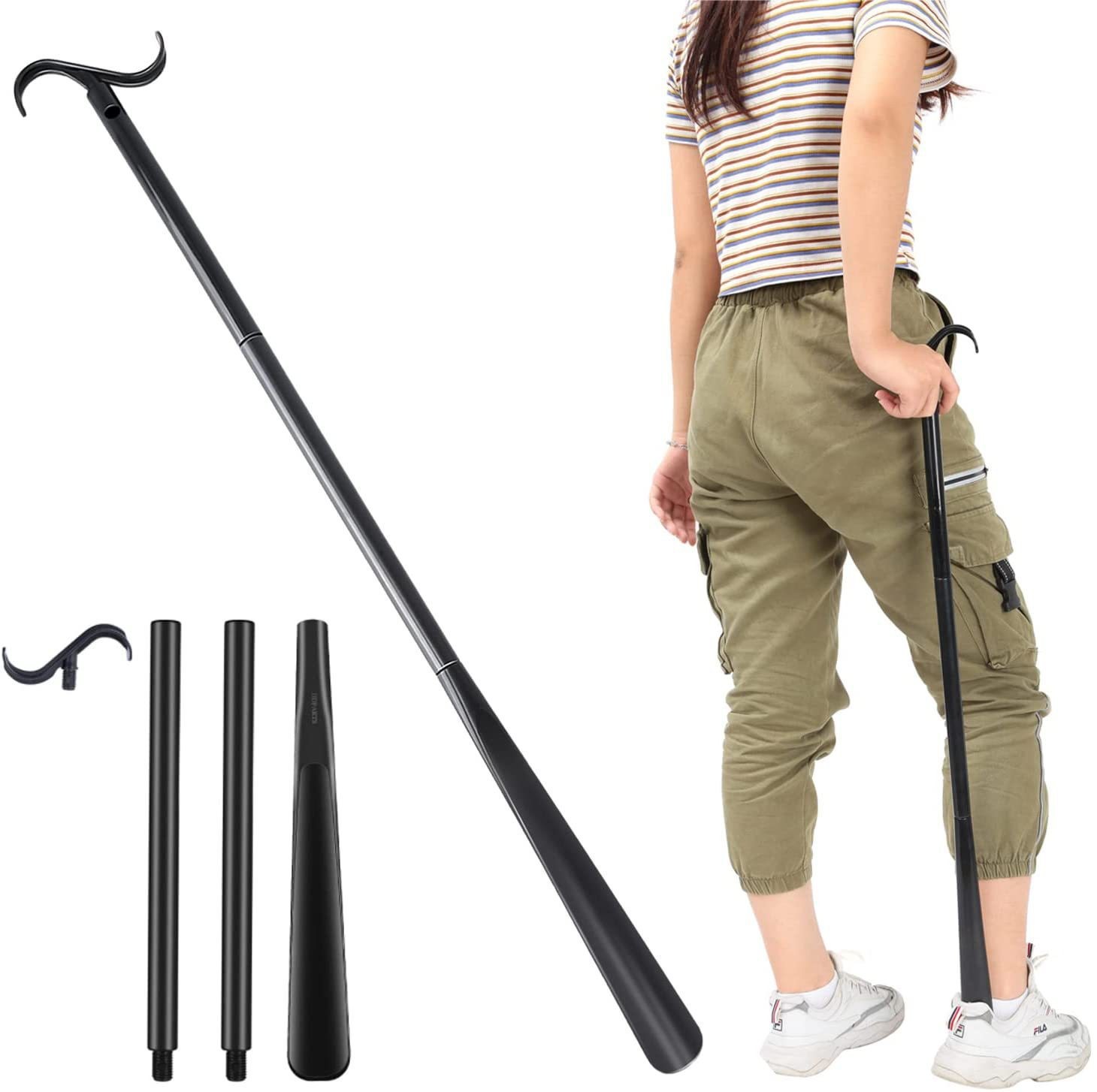 2-Pack Black Portable Dressing Aid Stick & Long-Handled Shoe Horn (3-Section