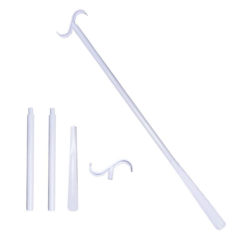 2-Pack White Portable Dressing Aid Stick & Long-Handled Shoe Horn (3-Section