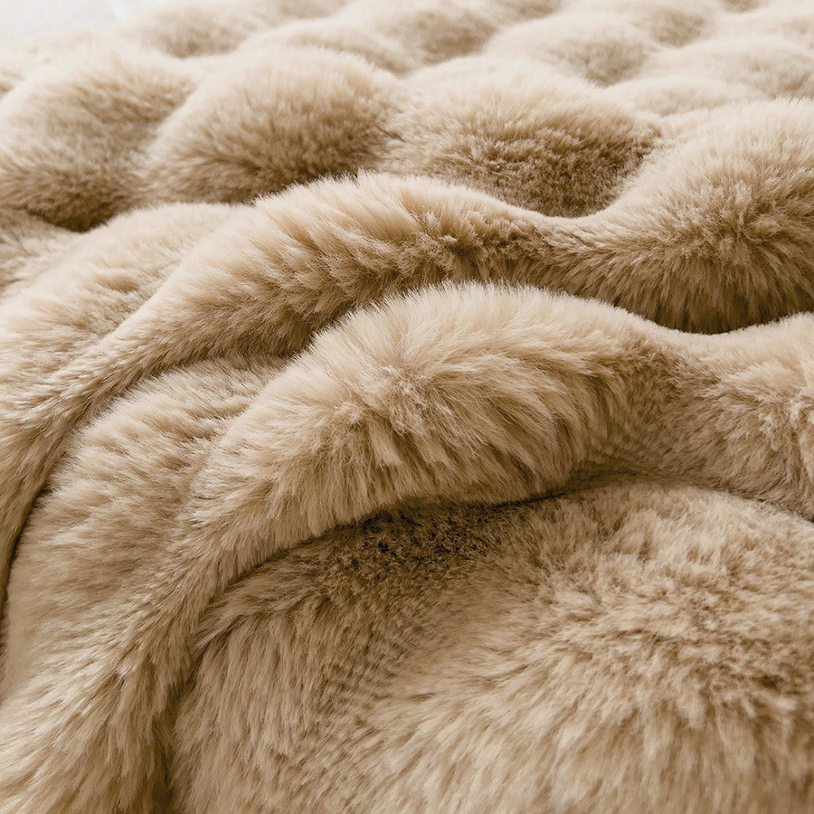 Brown Luxury Tuscany Fleece Rabbit Fur Bubble Blanket - Double-Sided Thickened view 2