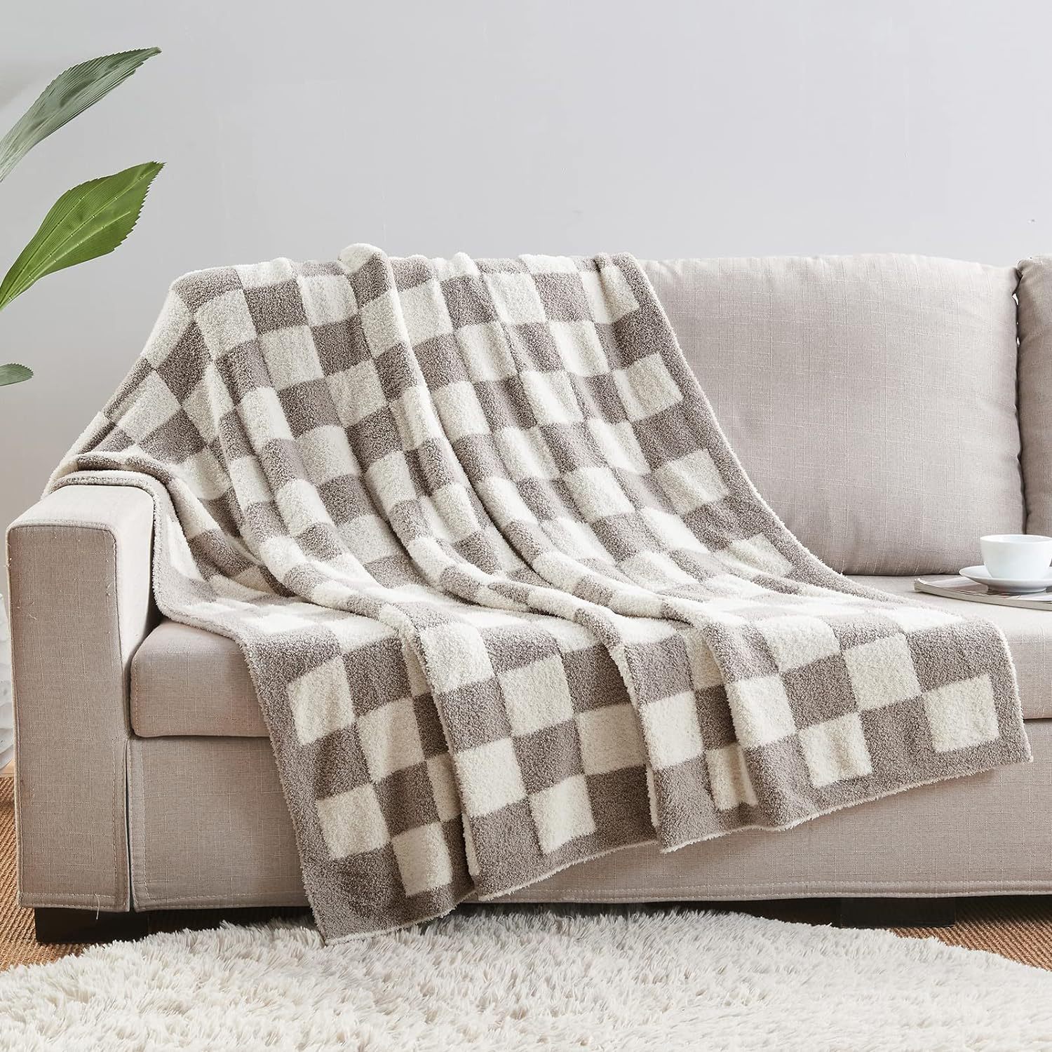 Grey and White Premium Knitted Checkerboard Throw Blanket(130 x 150 CM) - Soft