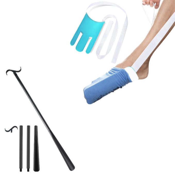 Portable Complete Independent Living Mobility Kit - No-Bend Three Finger Sock