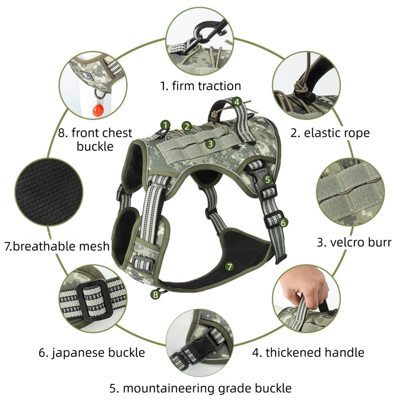 3-Piece Black Tactical Dog Harness Set (S Size) - Heavy Duty No-Pull Vest with view 3