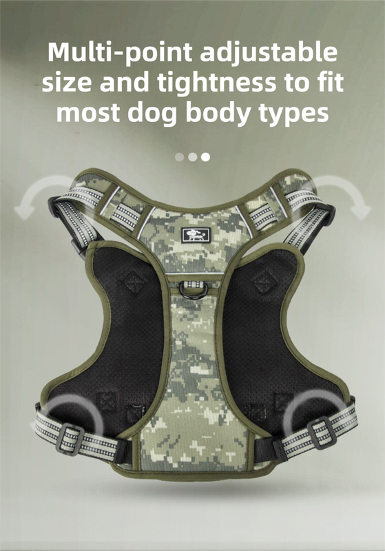 3-Piece Black Tactical Dog Harness Set (S Size) - Heavy Duty No-Pull Vest with view 4