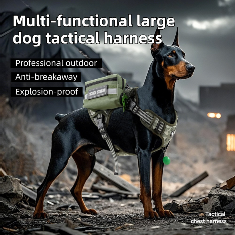 3-Piece Black Tactical Dog Harness Set (L Size) - Heavy Duty No-Pull Vest with view 2