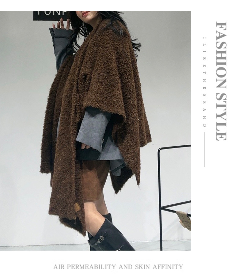 Brown Premium Knitted Wool Blend Poncho - Elegant Thickened Drape Shawl & Cape view 2