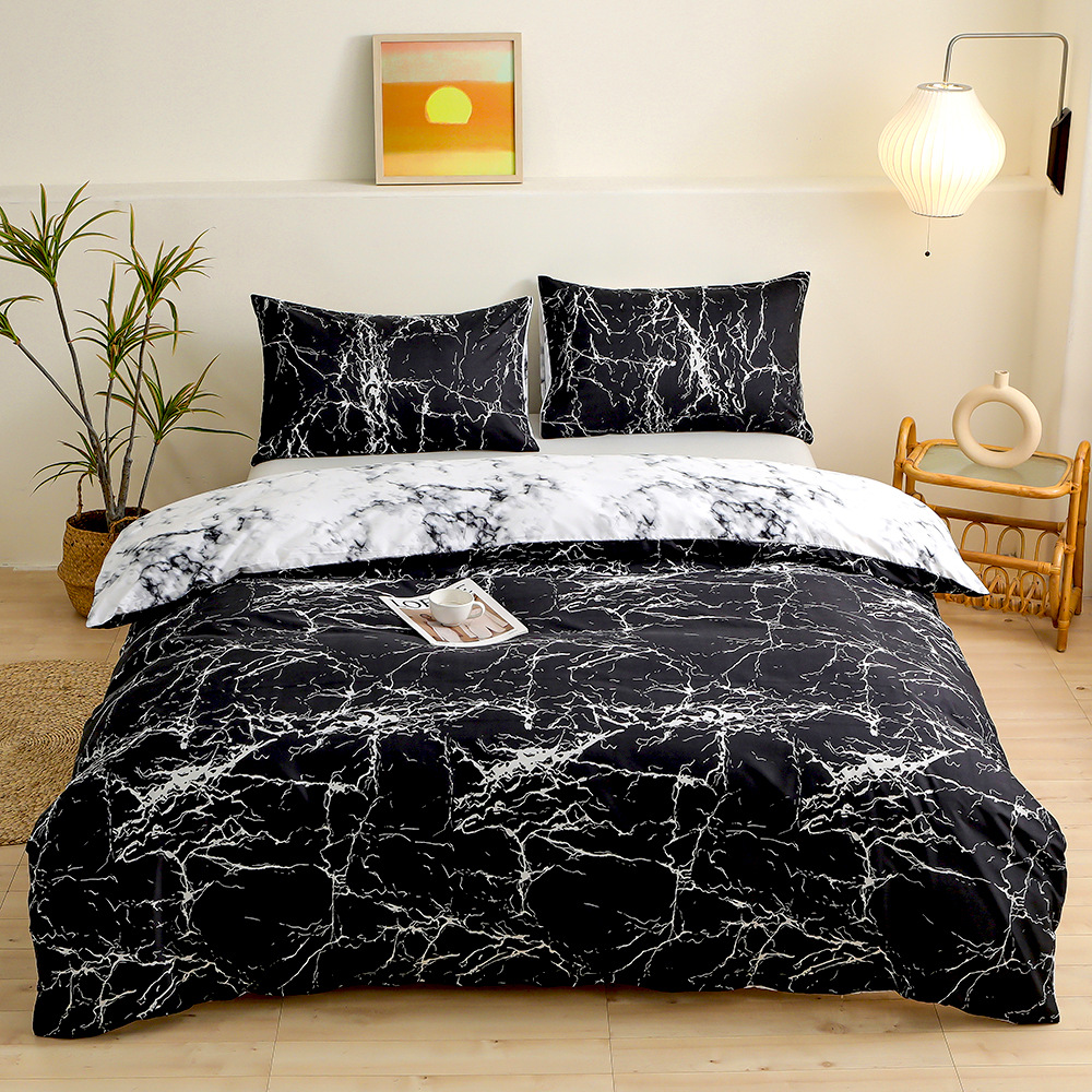 4-Piece Black Silhouette Printed Soft-Touch Brushed Bedding Set for 1.5M Bed