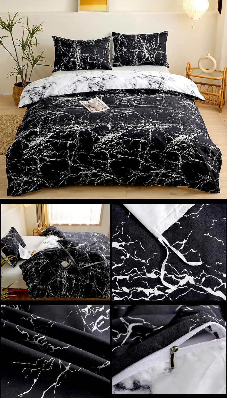 4-Piece Black Silhouette Printed Soft-Touch Brushed Bedding Set for 1.5M Bed view 4