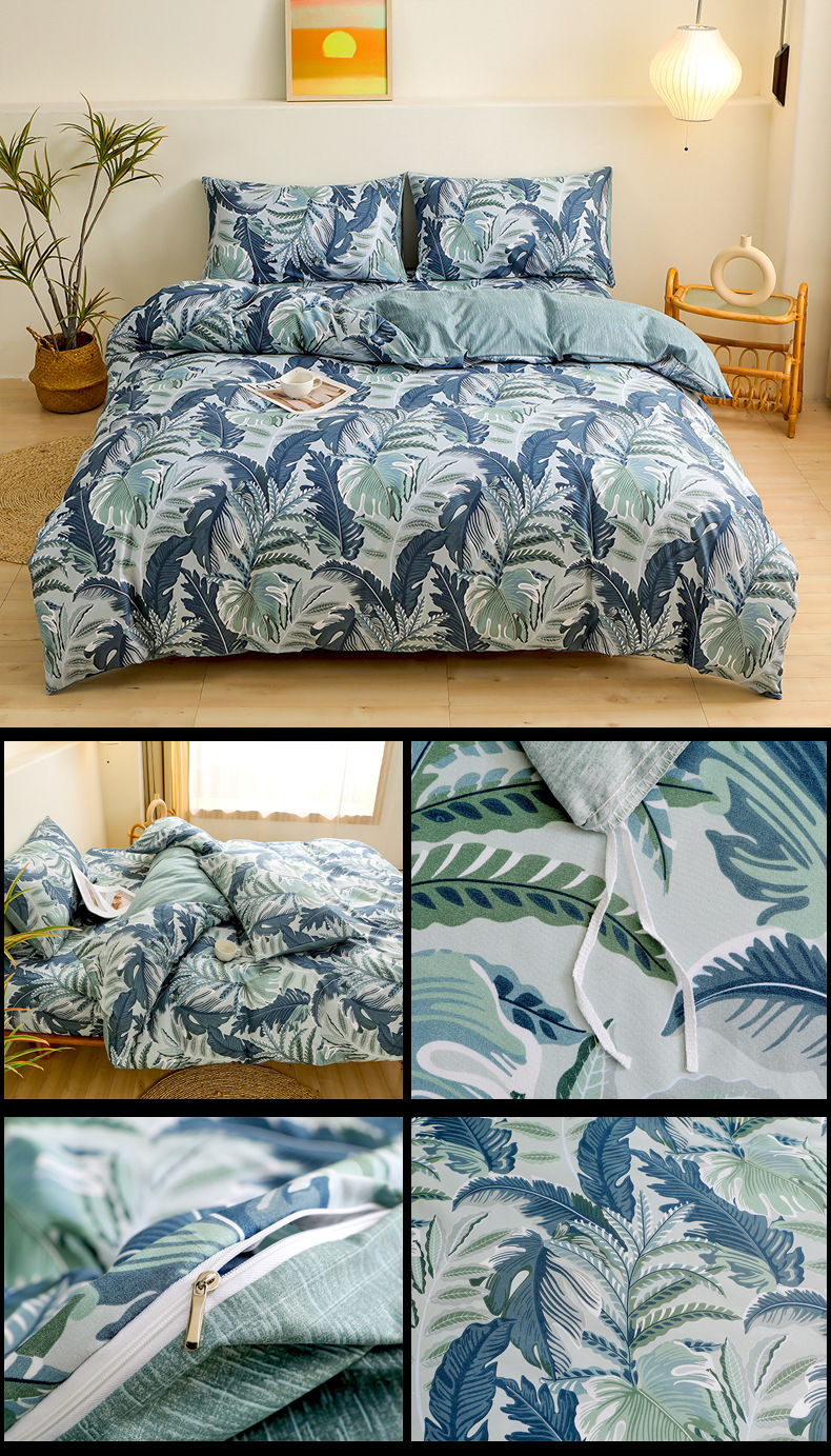4-Piece Tropical Jungle Printed Soft-Touch Brushed Bedding Set for 1.5M Bed view 4