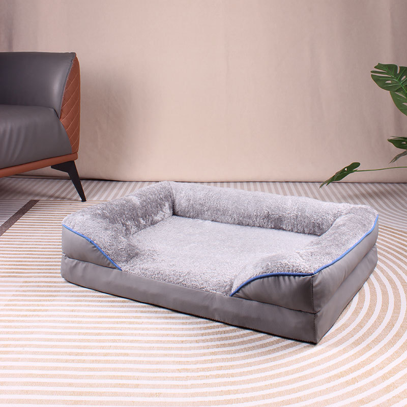 Grey Waterproof Egg-Crate Foam Therapeutic Pet Sofa Bed and Fleece Lounge (L