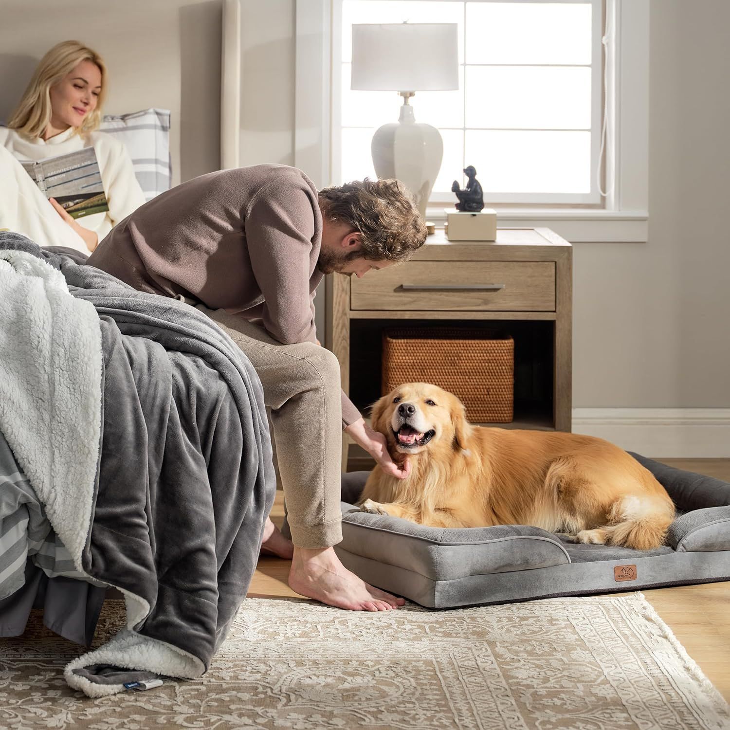 Grey Waterproof Egg-Crate Foam Therapeutic Pet Sofa Bed and Fleece Lounge (L view 8