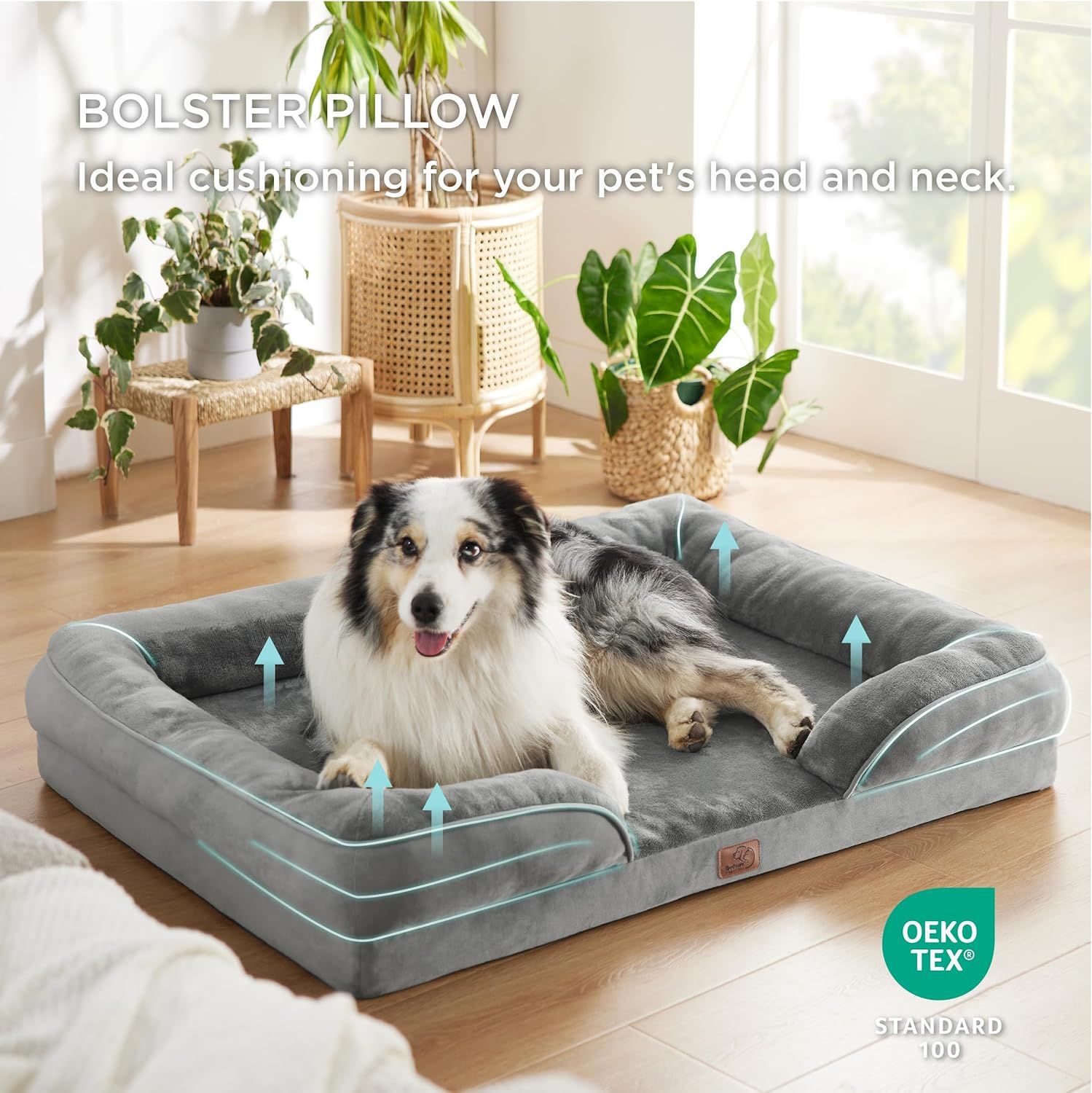 Grey Waterproof Egg-Crate Foam Therapeutic Pet Sofa Bed and Fleece Lounge (XL view 3