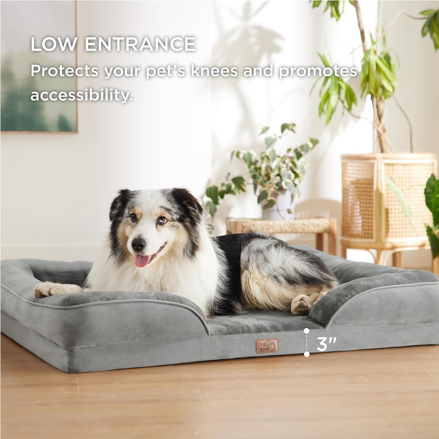 Grey Waterproof Egg-Crate Foam Therapeutic Pet Sofa Bed and Fleece Lounge (XL view 4
