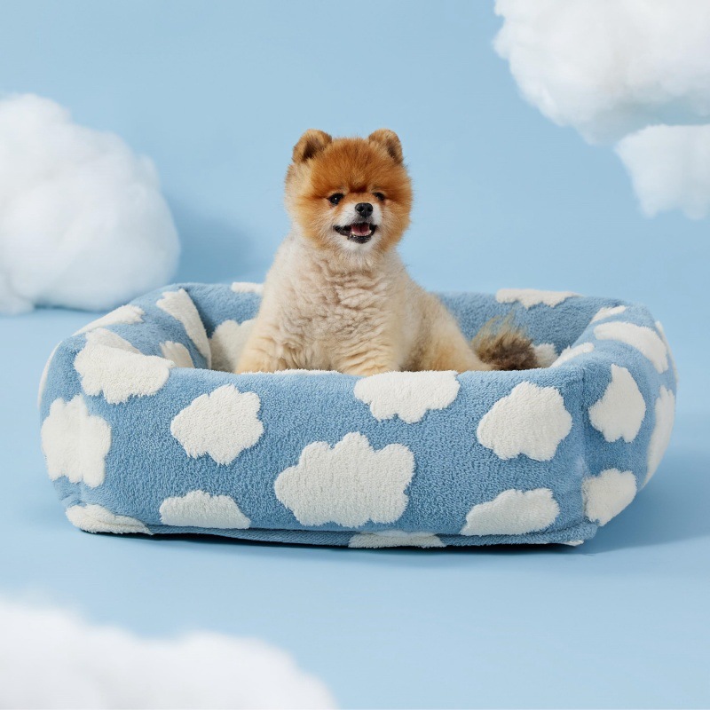 76x60x20 CM Cute Square Plush Pet Bed with Removable Cover & 5 Bolsters