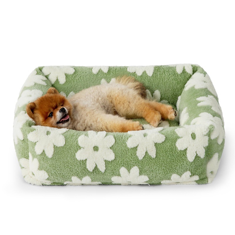 50x48x15 CM Cute Square Plush Pet Bed with Removable Cover & 5 Bolsters