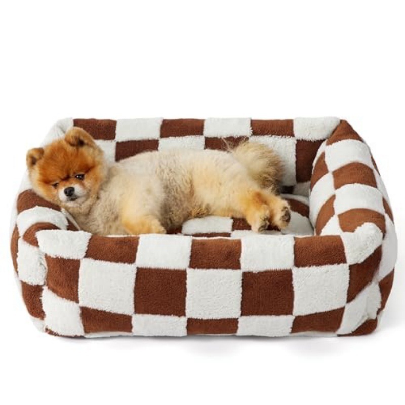 76x60x20 CM Cute Square Plush Pet Bed with Removable Cover & 5 Bolsters